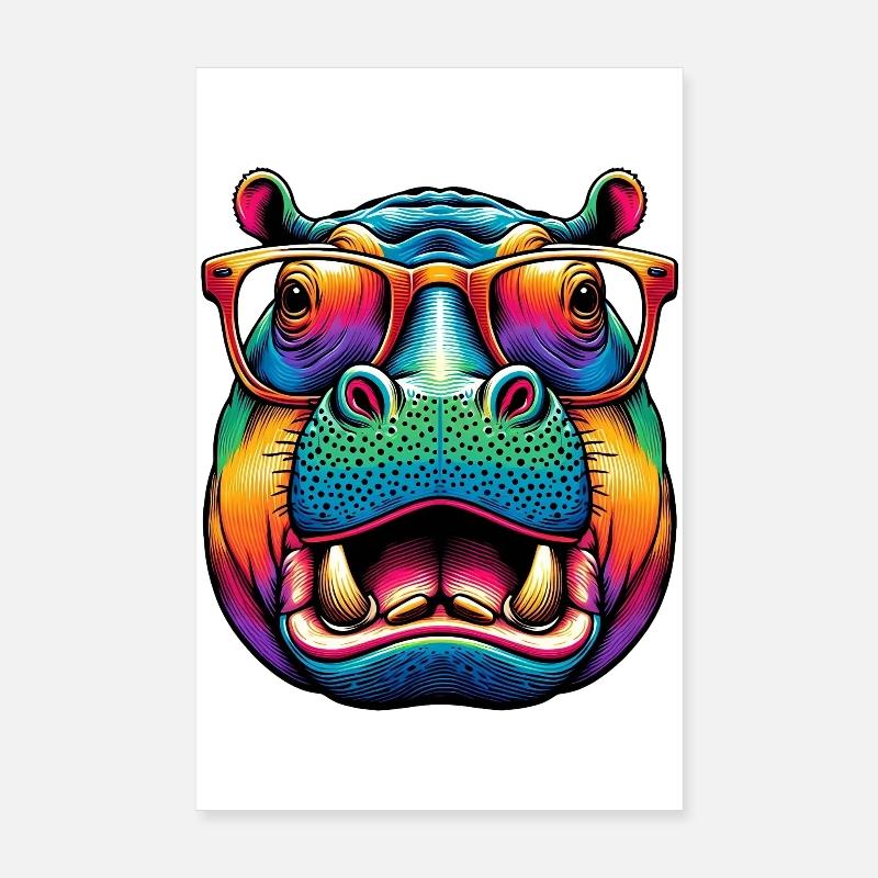 Hippopotame à lunettes Poster 20 x 30 cm