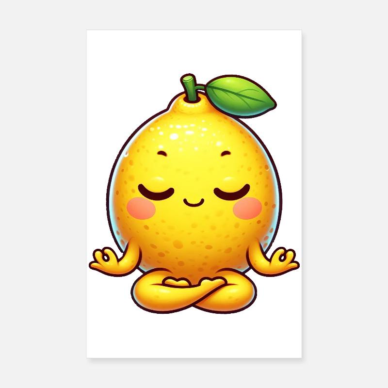 Dessin animé mignon Citron Yoga Relaxation Chill Relax Poster 20 x 30 cm