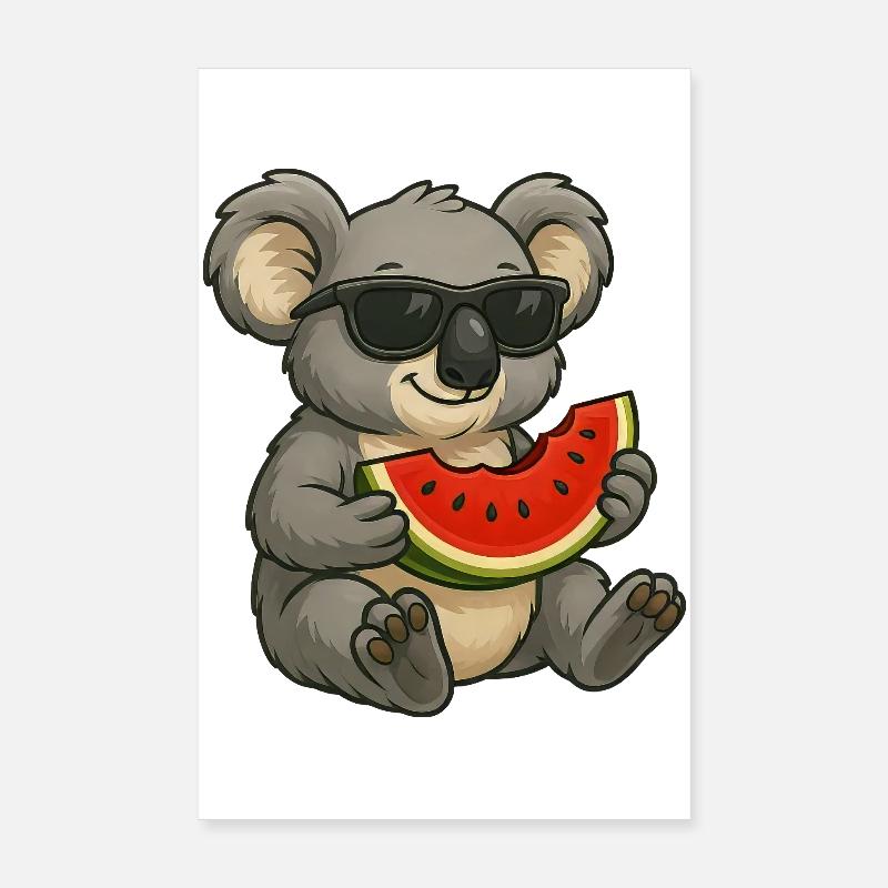 Mignon Koala avec Dessin animé d’été pastèque Poster 20 x 30 cm