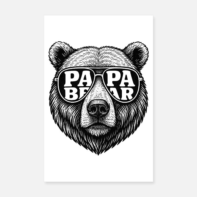 Cooles Papa Bear Bärenkopf Bär mit Sonnenbrille - Poster 20x30 cm - Weiß