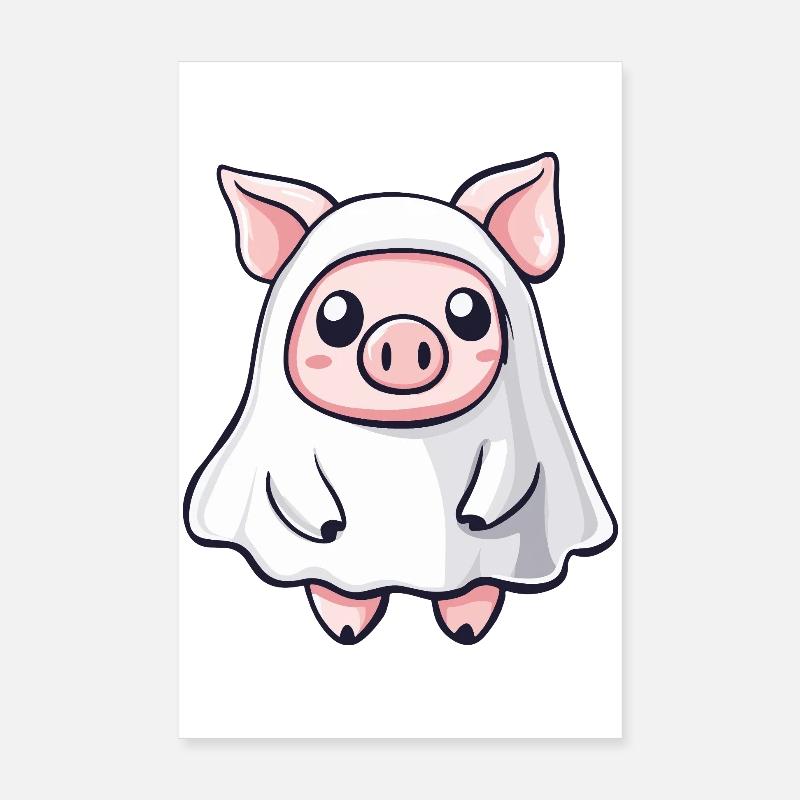 Schwein Halloween Geist - Poster 20x30 cm - Weiß