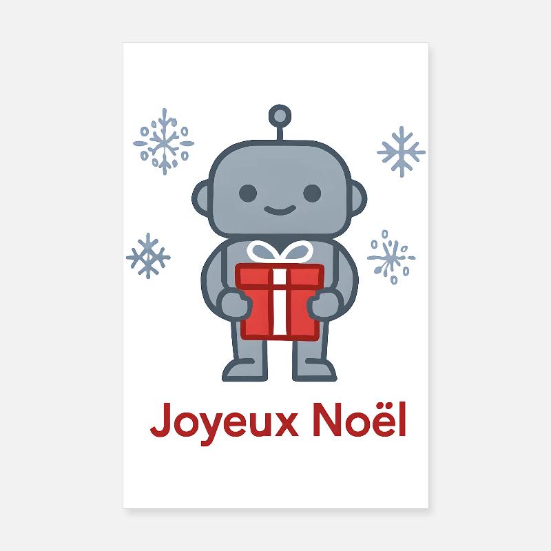 Robot de Noël au Cadeau Rouge Poster 20 x 30 cm