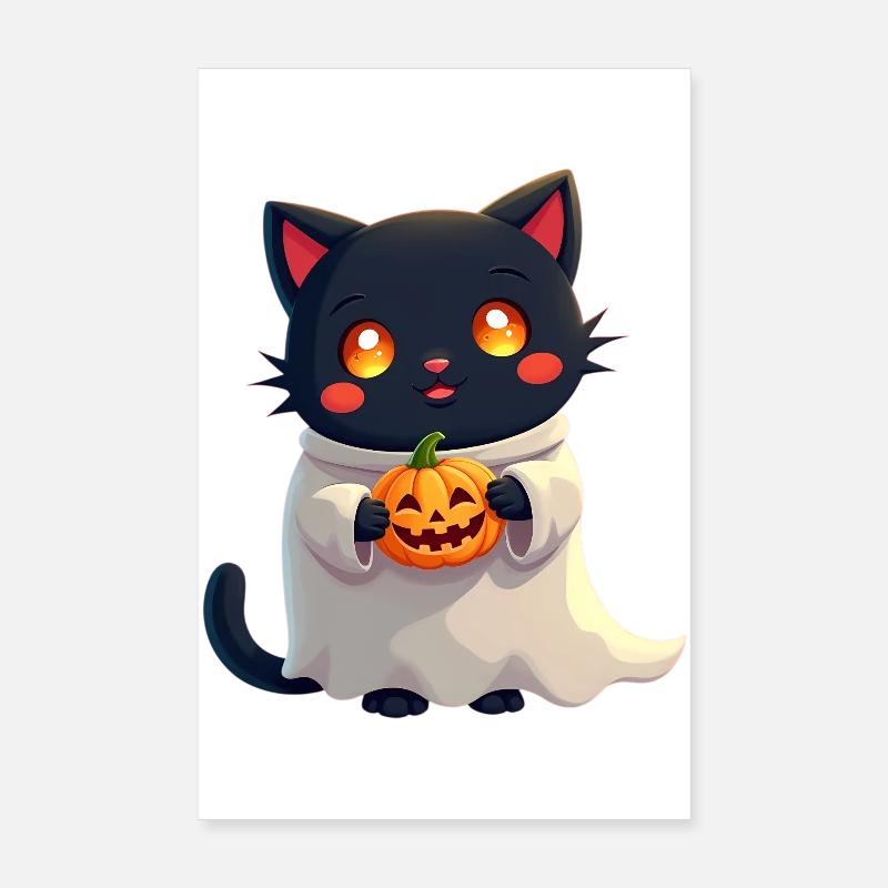 Chat d’Halloween avec citrouille d’Halloween Poster 20 x 30 cm