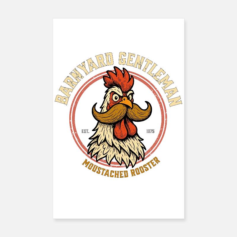 The Mustached Rooster Poster 20x30 cm