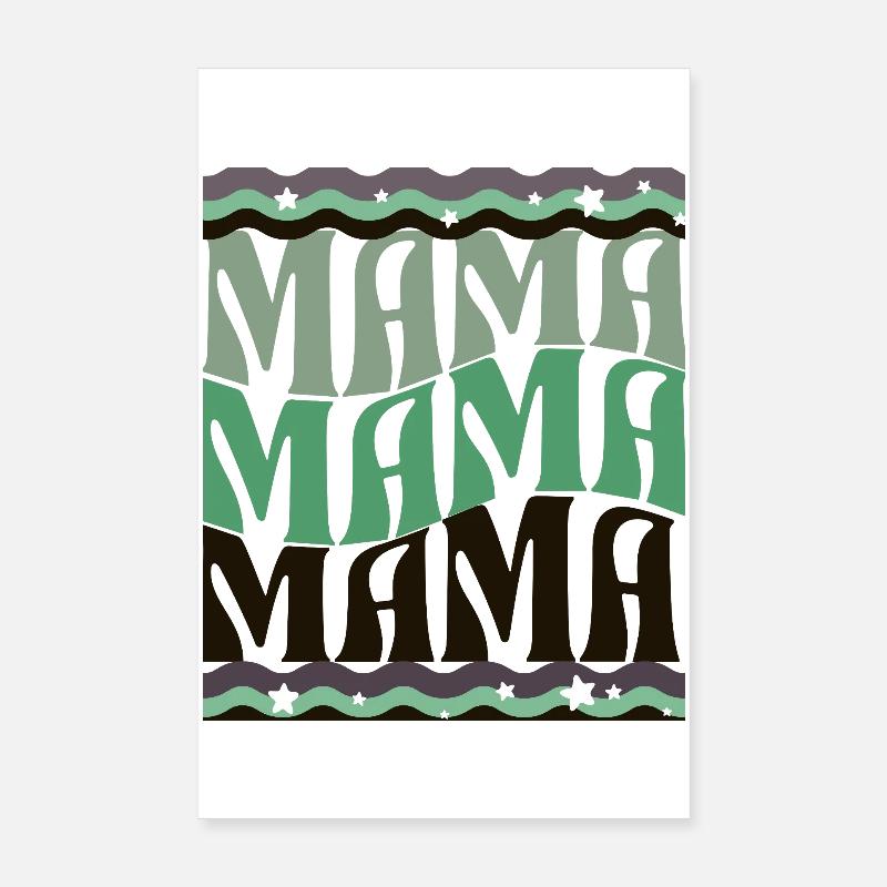 MAMA Waves Motif Vert Marron Poster 20 x 30 cm