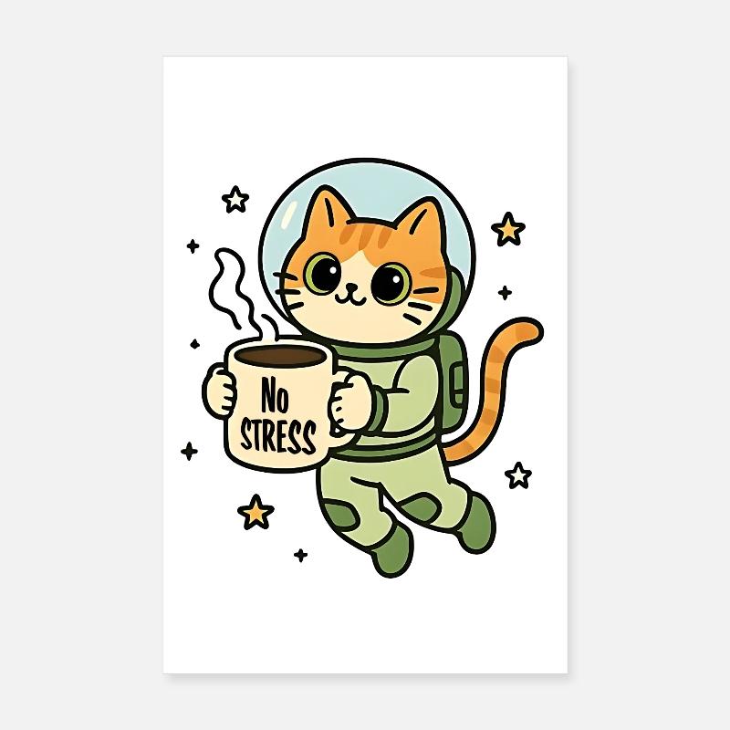 Chat astronaute tasse zen Poster 20 x 30 cm