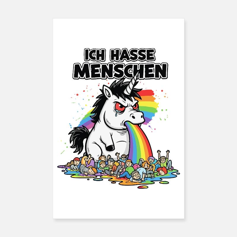 Je déteste les gens Licorne Vomir Arc-en-ciel Drôle Poster 20 x 30 cm