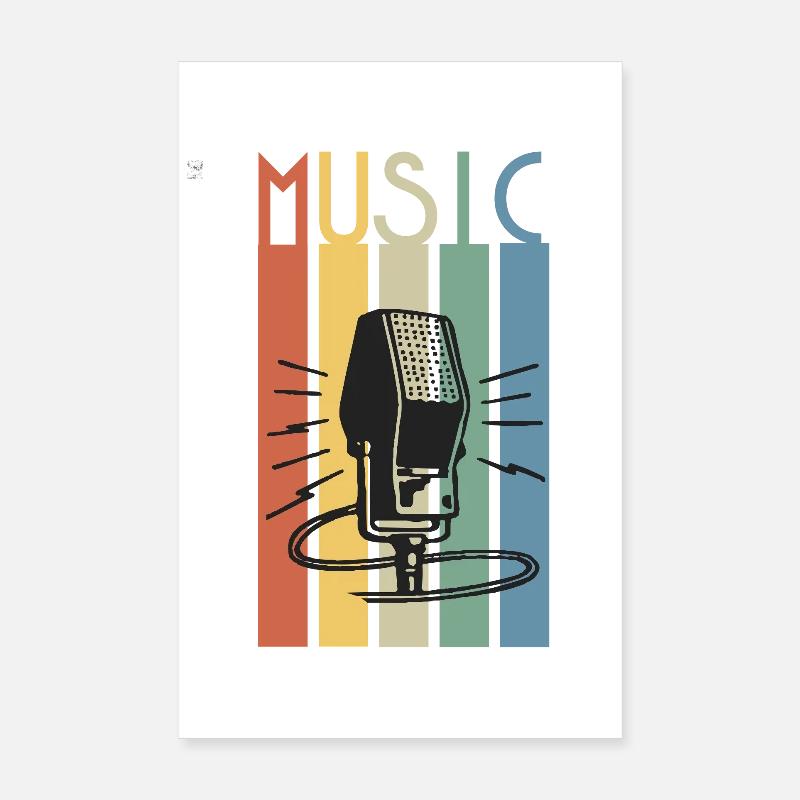 Bande musicale de microphone rétro Poster 20 x 30 cm