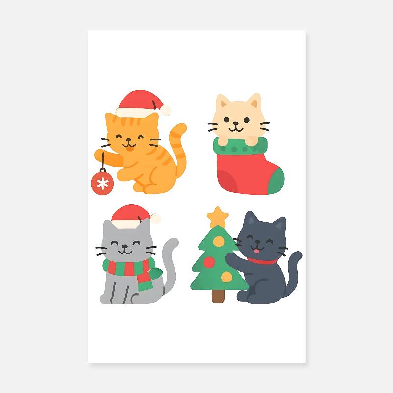 Weihnachtskatzen: Bunte Katzen-Ausgaben Poster 20x30 cm