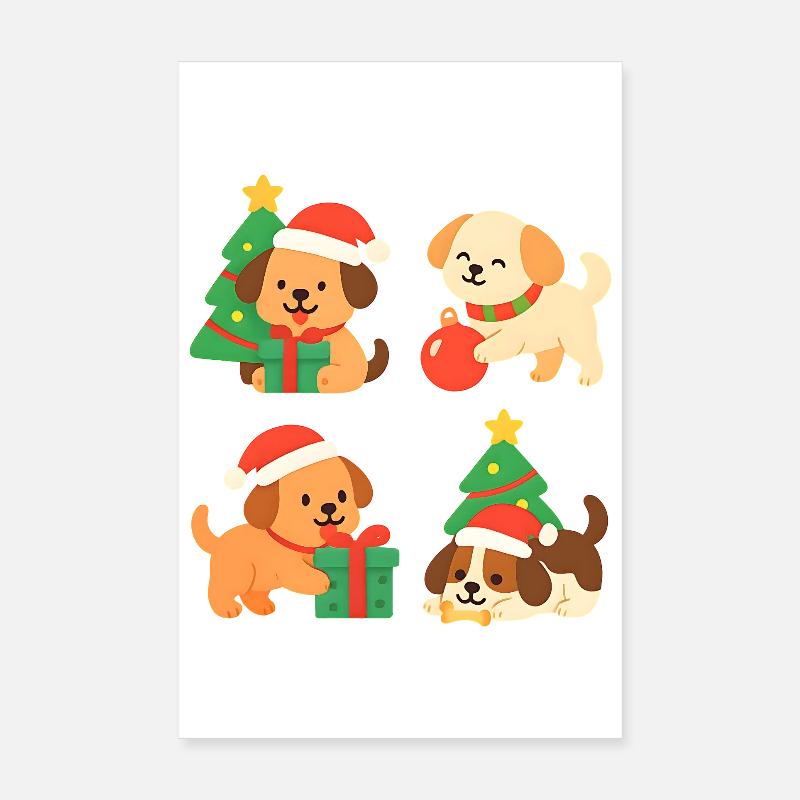 Weihnachtshunde mit Geschenken Poster 20x30 cm