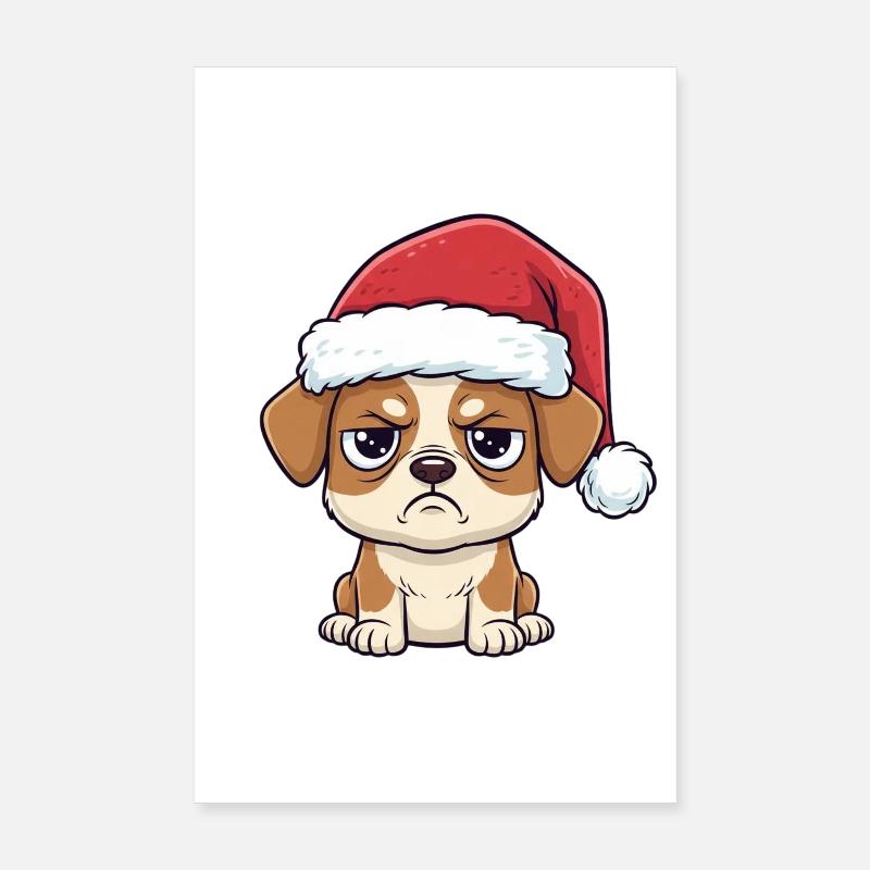 Cute Grumpy Dog with Hat – Xmas Cartoon Poster 8" x 12" (20x30 cm)