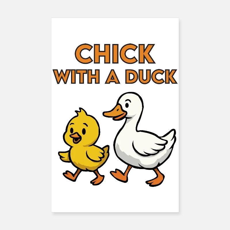 Poussin avec un canard Poster 20 x 30 cm