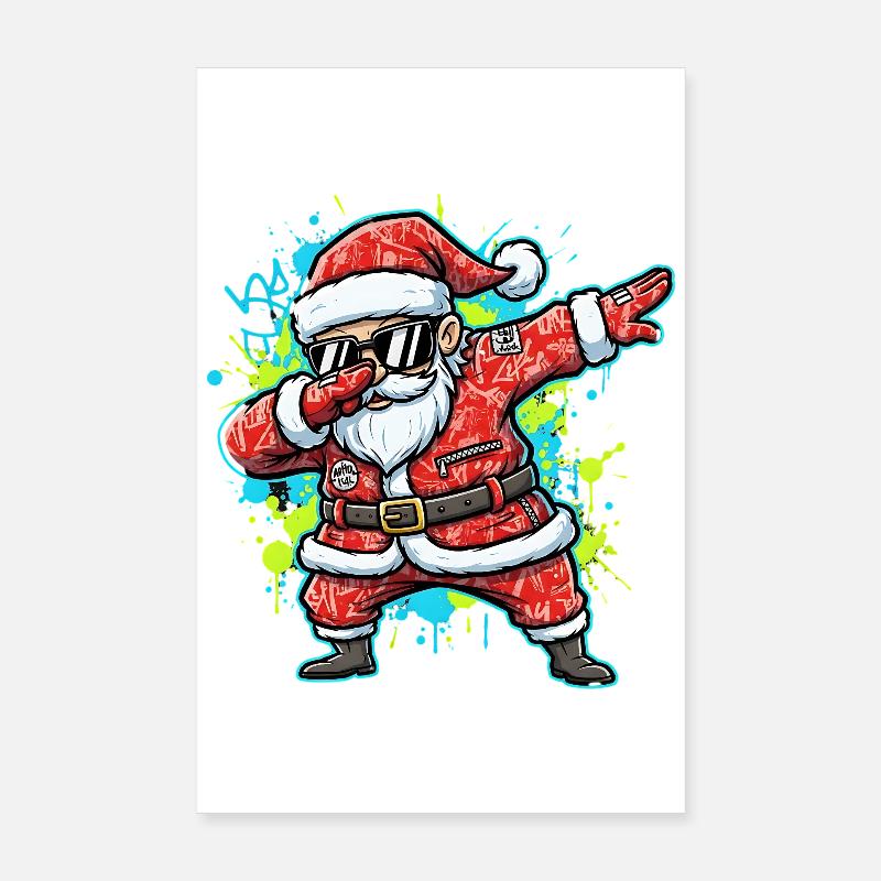 Witziger Weihnachtsmann Dabbing Street Art Poster 20x30 cm