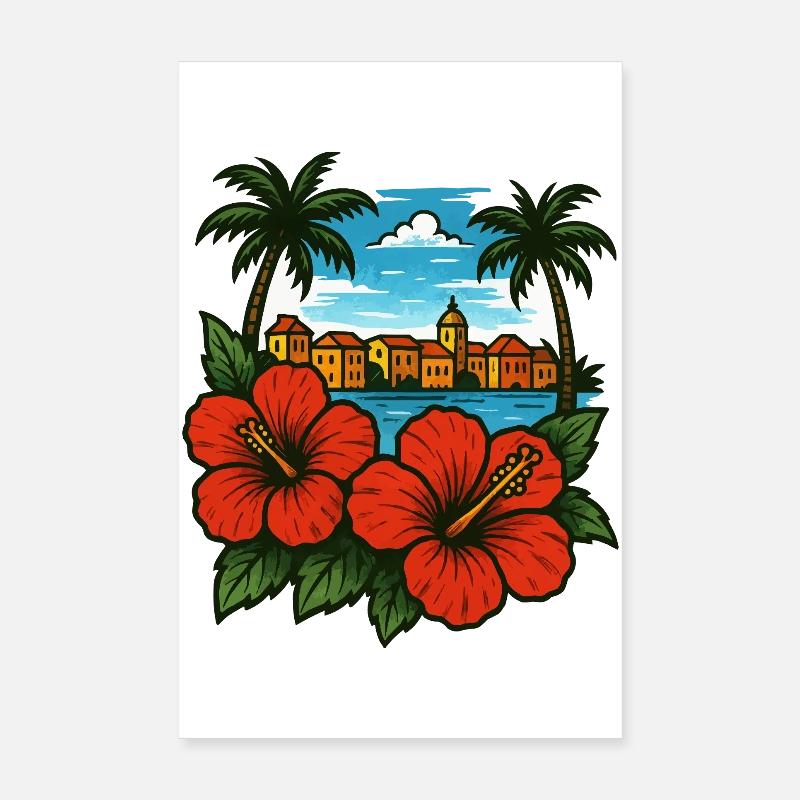 Paradis Côtier Hibiscus Caraïbes Poster 20 x 30 cm