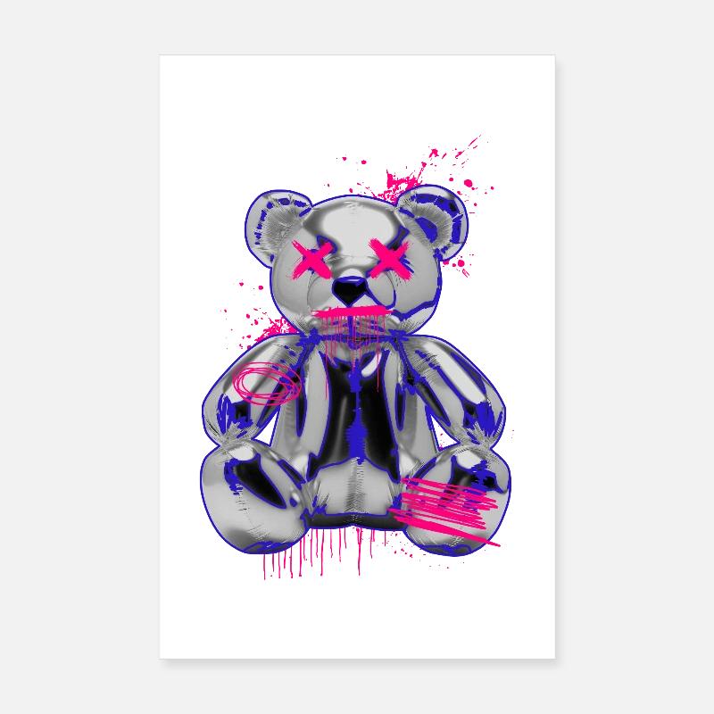 Gothic Teddy Bär mit Graffiti Neon Look Poster 20x30 cm