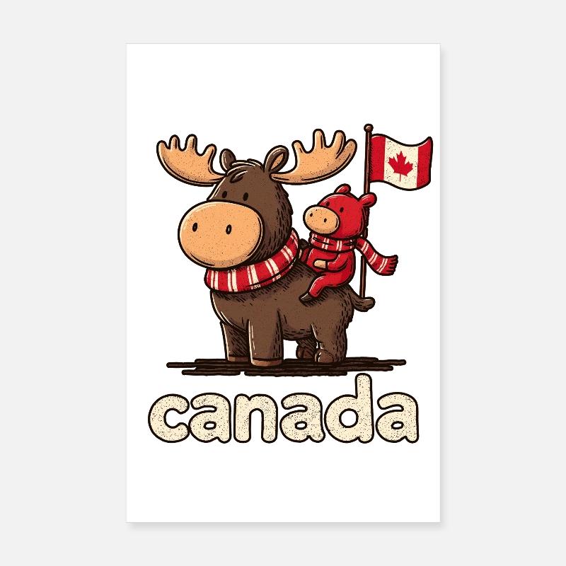 Mousse du Canada avec un petit compagnon Poster 20 x 30 cm