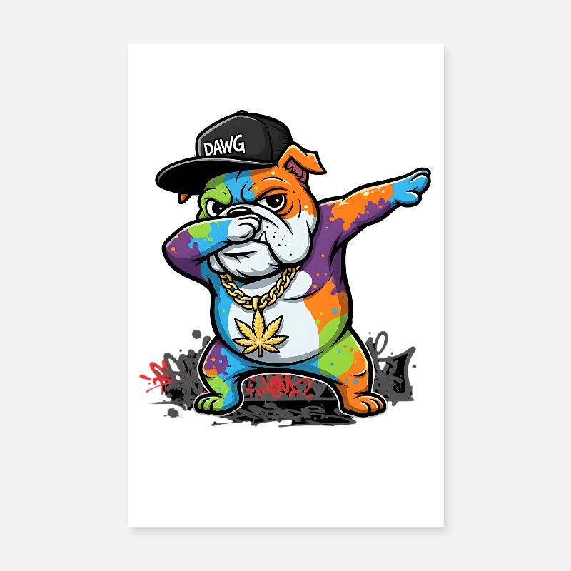 Freche Streetdog Dab Pose mit Graffiti Vibe Poster 20x30 cm