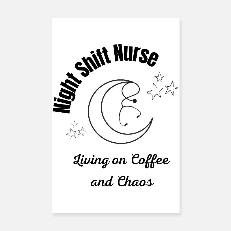 Night Shift Nurse - Coffee and Chaos Stethoscope M Poster 20x30 cm