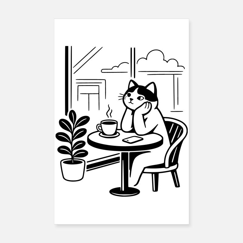 Nachdenkliche Katze Café Poster 20x30 cm