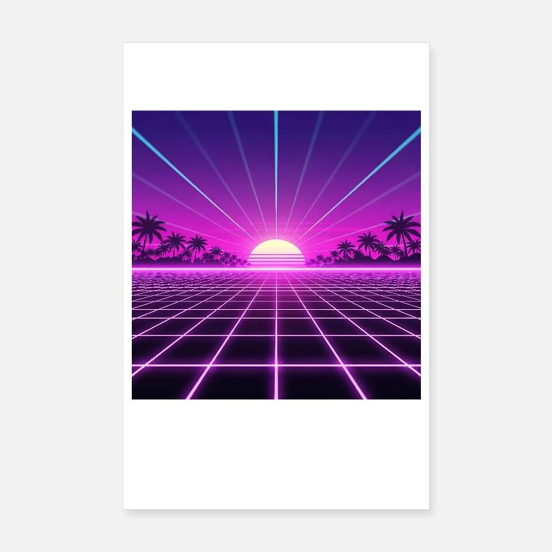 Sunset Neon Retrogrid back to 90s Poster 8" x 12" (20x30 cm)