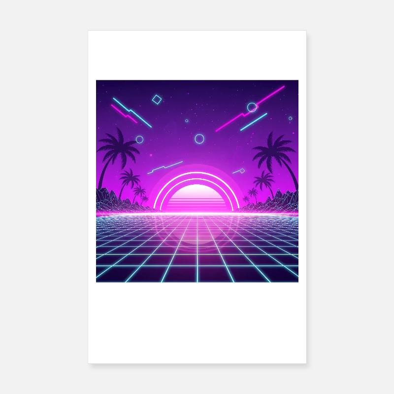 Neon Retro Sunset Grid Poster 20x30 cm