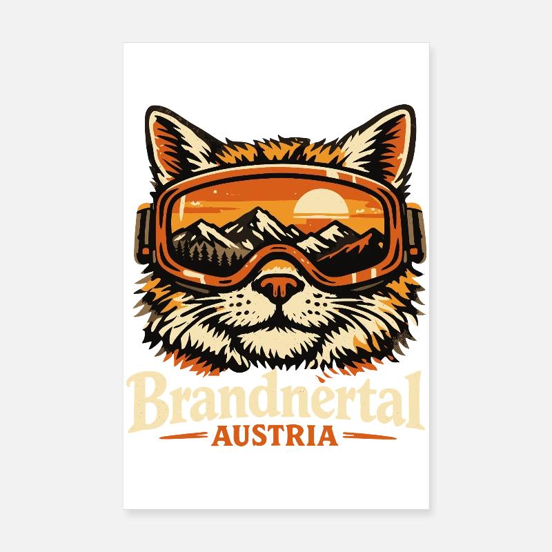 Cat Ski Goggles Retro Panorama Funny Gift Poster 8" x 12" (20x30 cm)