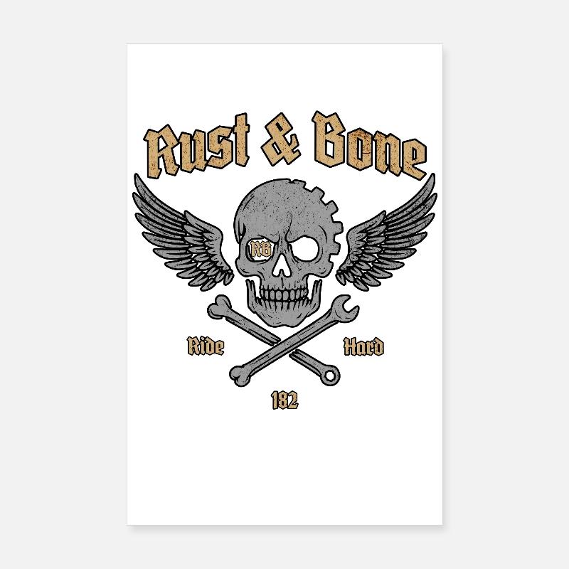 Rust Bone Motorcycle Skull Wing Design Poster 8" x 12" (20x30 cm)