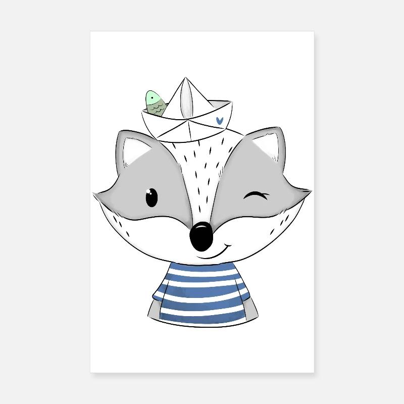 Marin Blaireau avec bateau en papier - Poster 20 x 30 cm - blanc