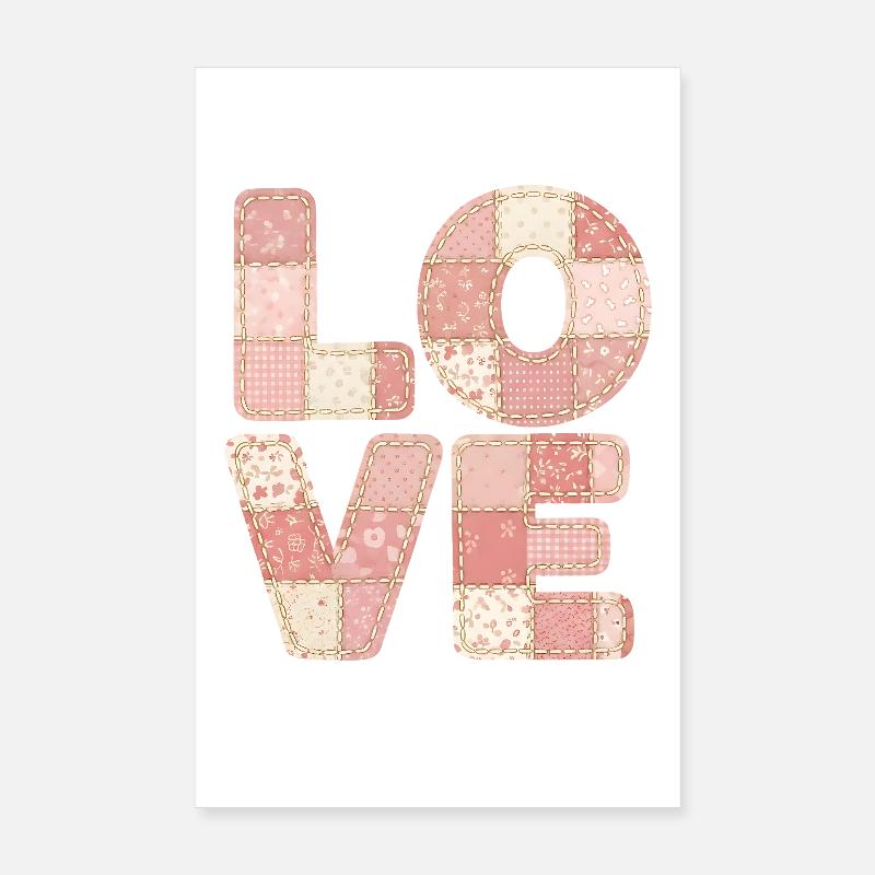 Love Patchwork Pink Quilt Trend Design Poster 8" x 12" (20x30 cm)