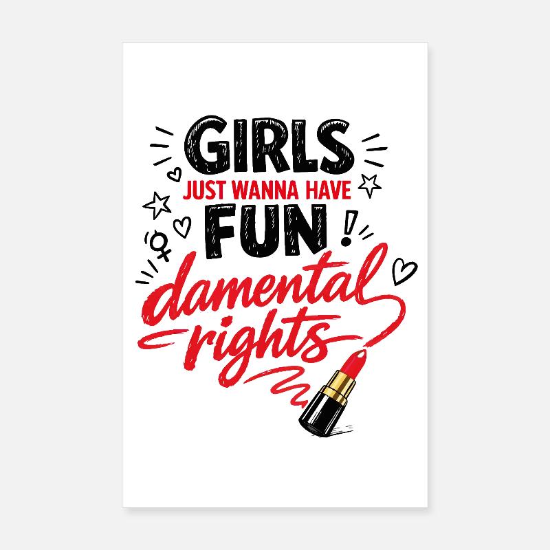 Fun-damental Rights – Doodle Feminismus Spruch Poster 20x30 cm