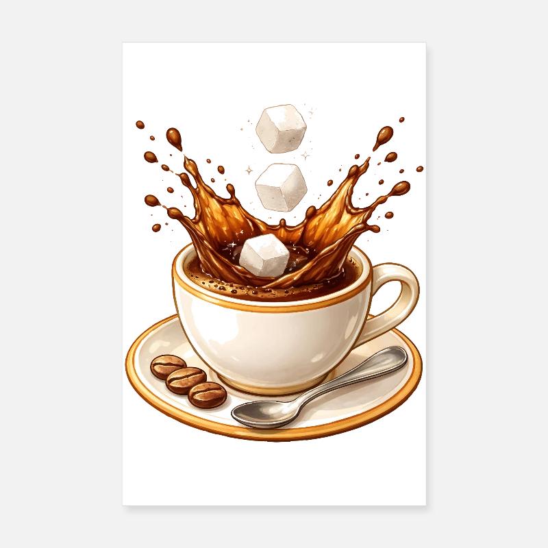 Coffee Splash Illustration with Sugar Cubes Poster 8" x 12" (20x30 cm)