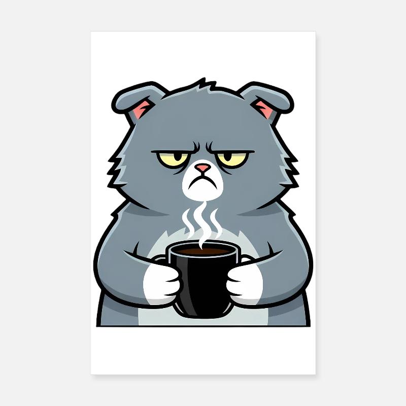Dessin de la Tasse de Café Chat Poster 20 x 30 cm