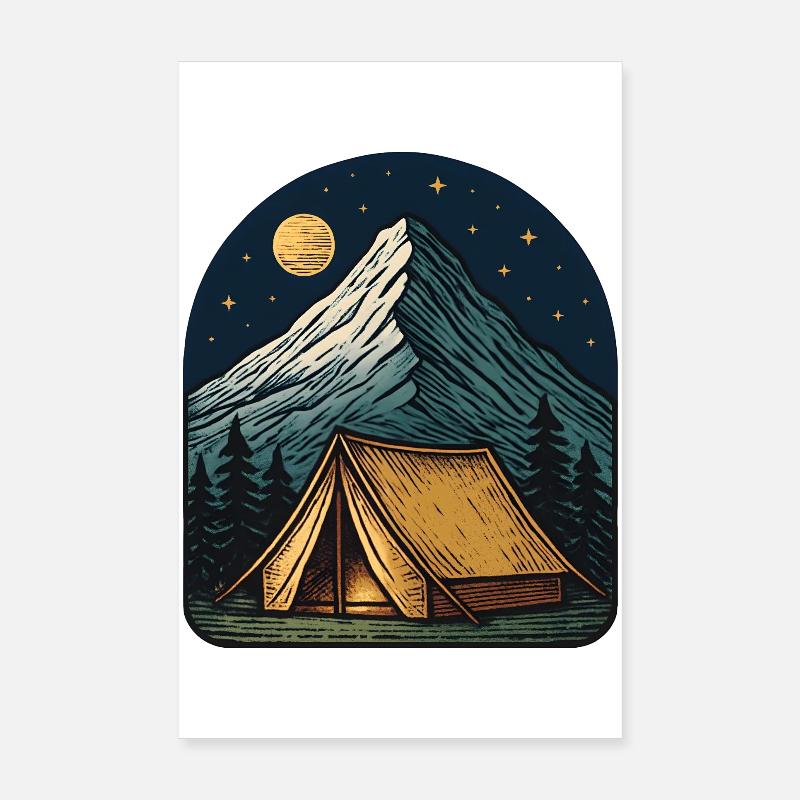 Nuit au clair de lune dans la tente de montagne Poster 20 x 30 cm