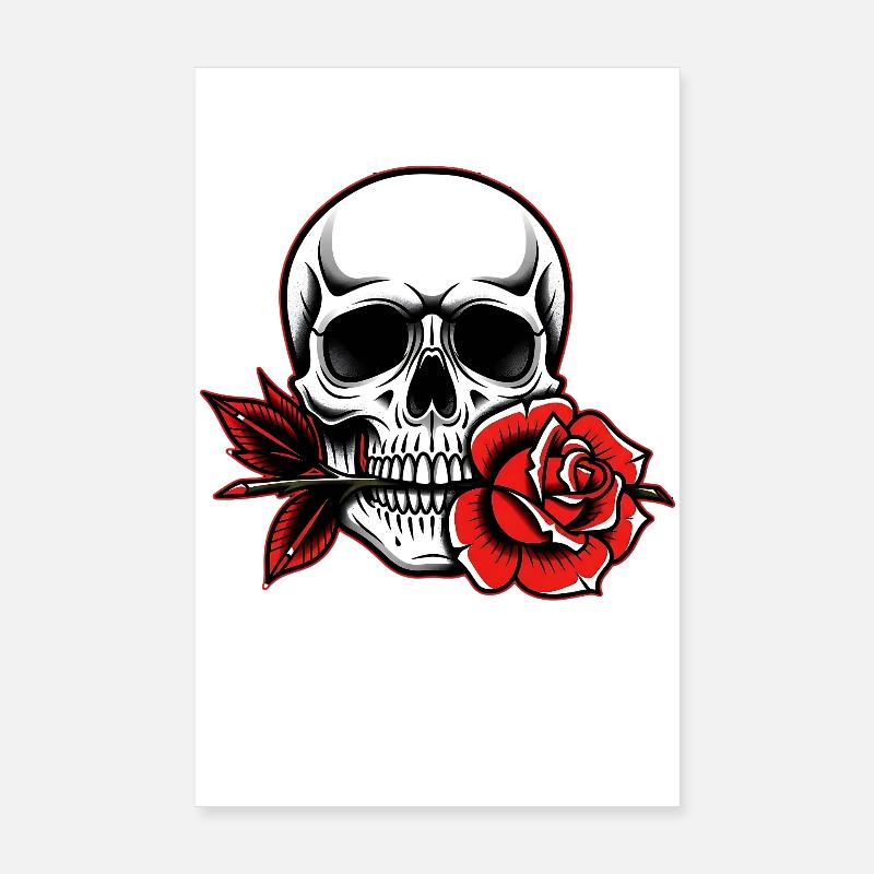 Skull Rose for Gothic Rockabilly Tattoo Fans Poster 8" x 12" (20x30 cm)