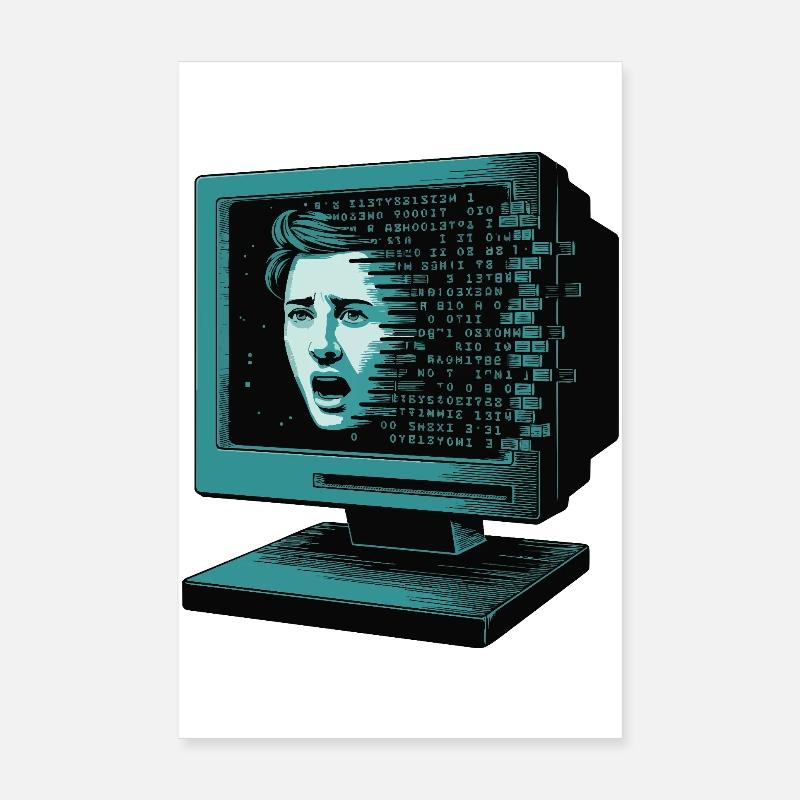 Retro-Computer Schrecken-  Retroglitch KI Poster 20x30 cm