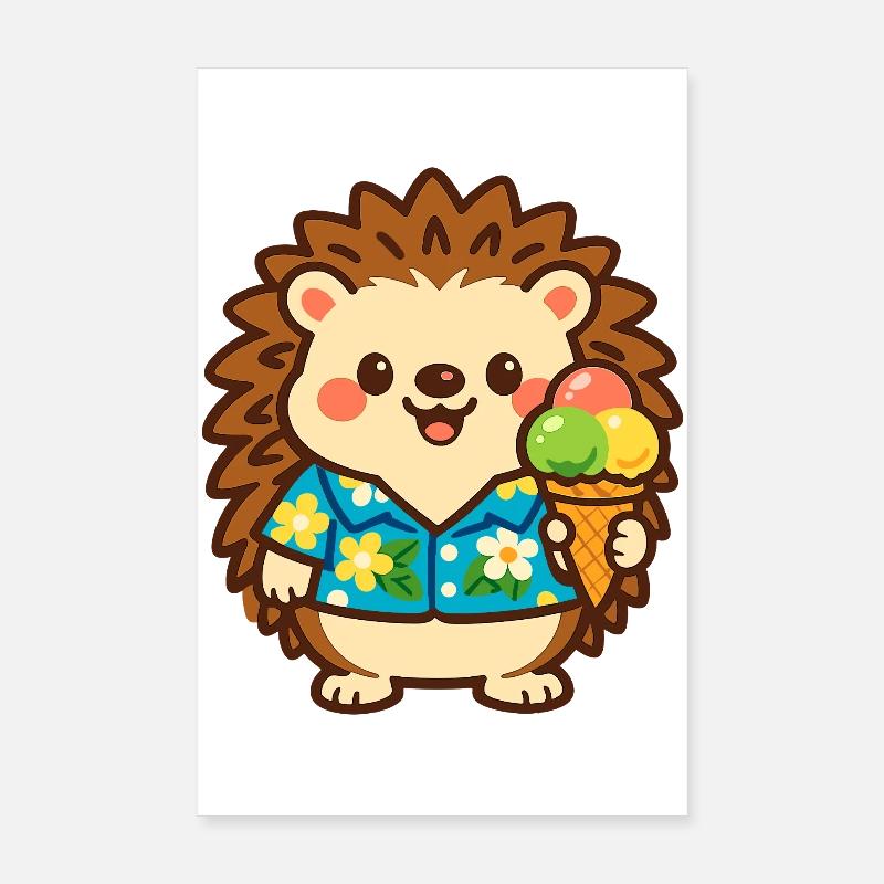 Hérisson avec une glace à la manière hawaïenne Poster 20 x 30 cm