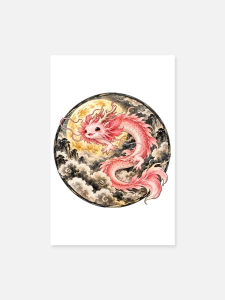 Axolotl Drache – Mystischer Asiatischer Drache - Poster 20x30 cm - Weiß - Vorne