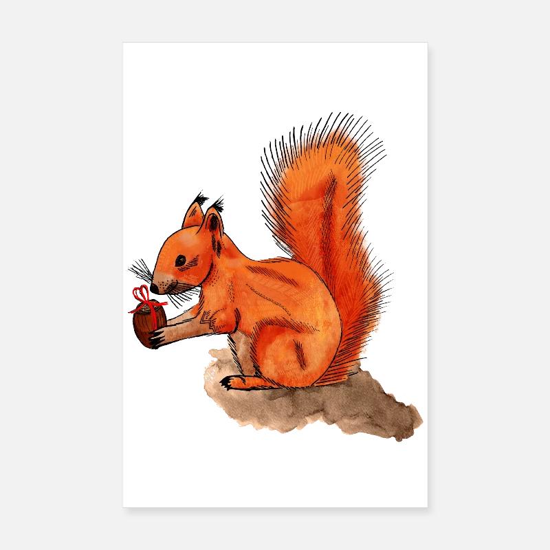 Eichhörnchen mit Geschenk Poster 20x30 cm