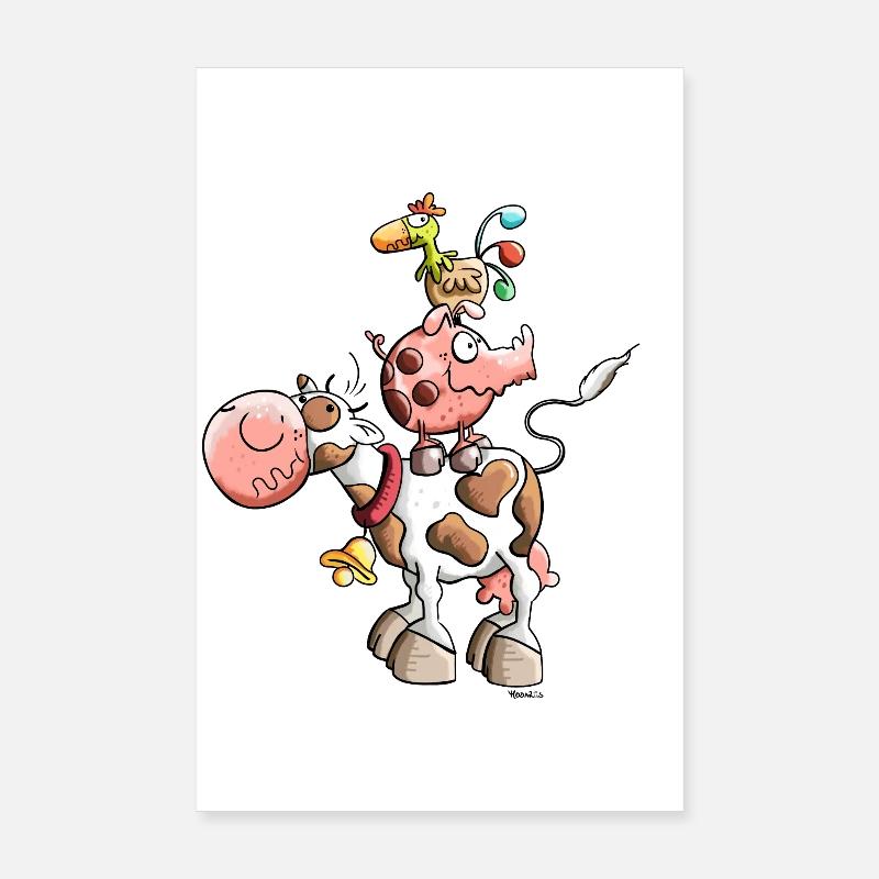Funny Farm Animals Poster 8" x 12" (20x30 cm)