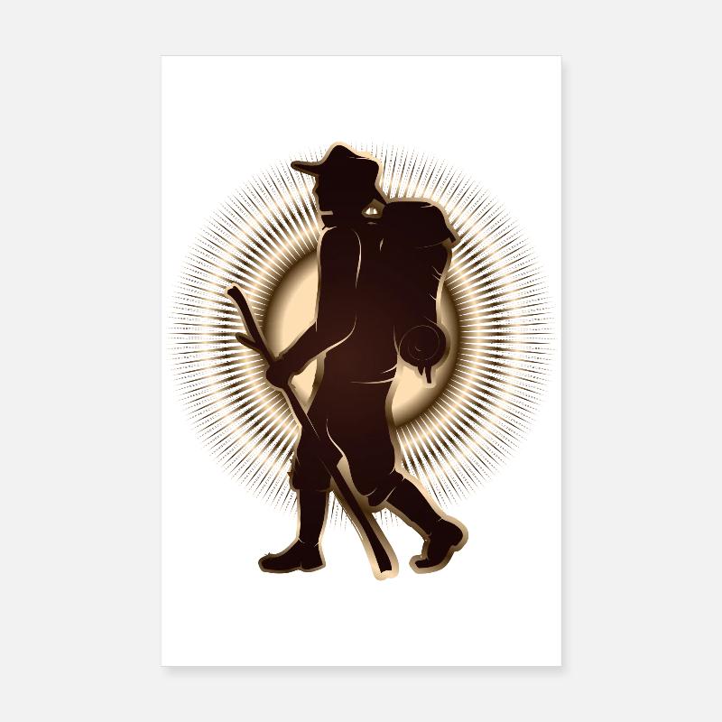 Pilgrim or hiker with walking stick & backpack Poster 8" x 12" (20x30 cm)