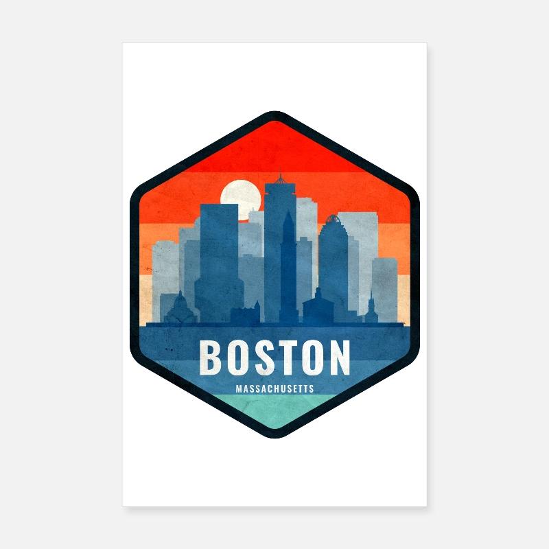 Boston Skyline Retro-Abzeichen Poster 20x30 cm