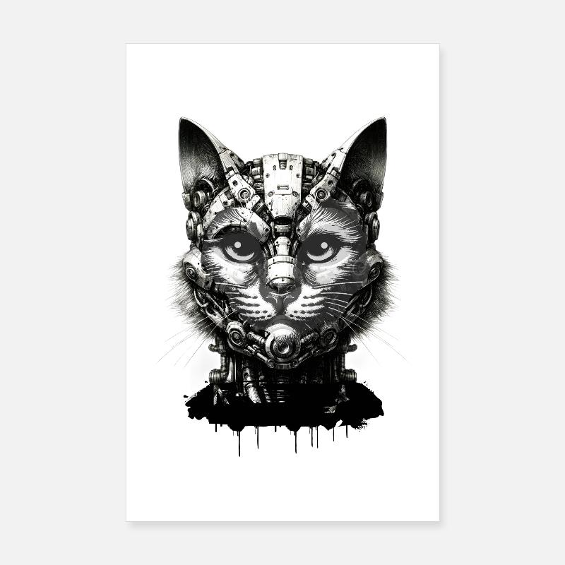 Tête de chat conçue comme un robot au look rétro Poster 20 x 30 cm