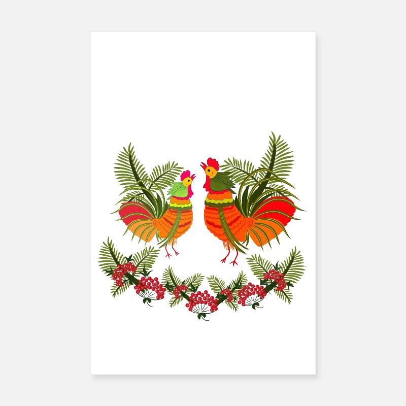 Hahn mit Henne - Poster 20x30 cm - Weiß