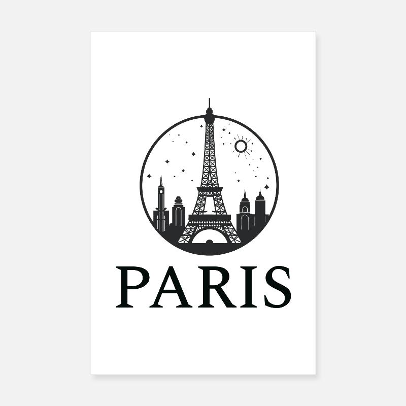 Silhouette de la tour Eiffel de Paris en cercle - Poster 20 x 30 cm - blanc
