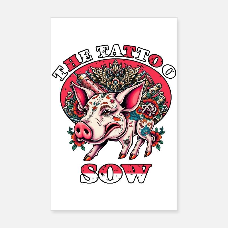 Die Tattoo Sau - Poster 20x30 cm - Weiß