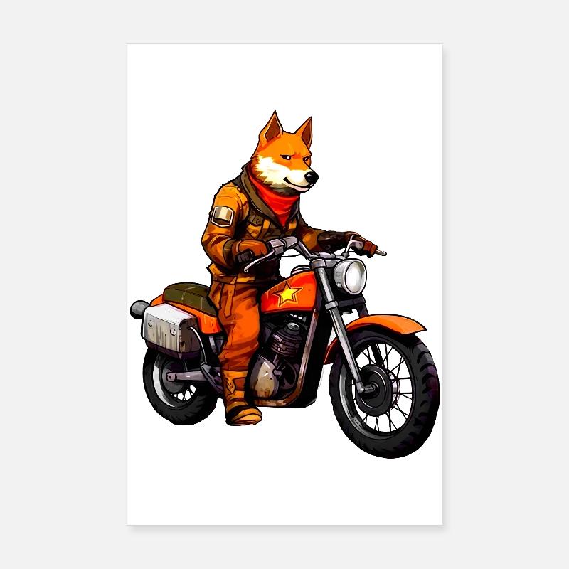 Fuchs Motorradfahrer Poster 20x30 cm
