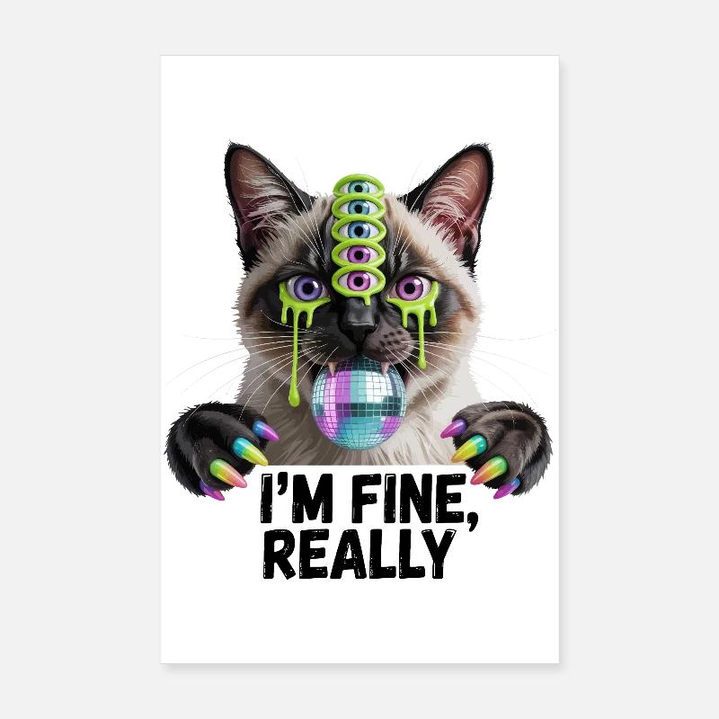 Neon-Mehräugige Disco-Katze Poster 20x30 cm