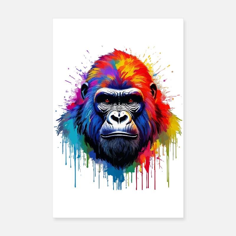 Rainbow Gorilla Art Splash Poster 8" x 12" (20x30 cm)