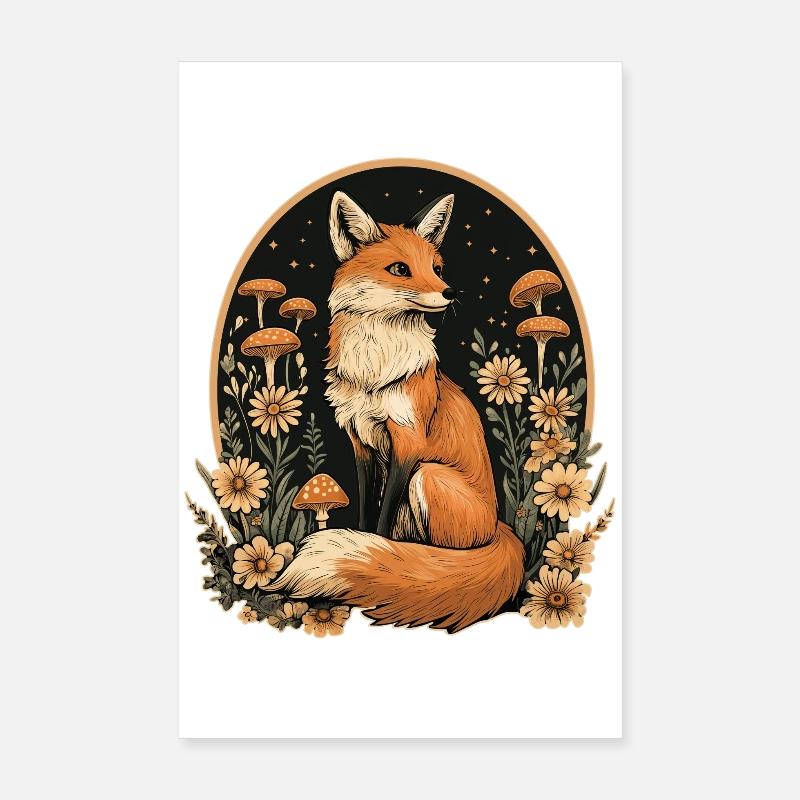 Fuchs Wald Pilze Poster 20x30 cm