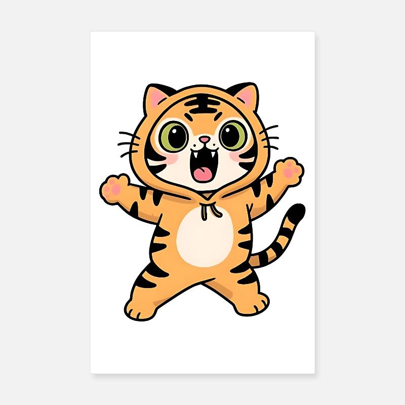 Roaring Tiger Kawaii Kinder Kapuzenpullover Poster 20x30 cm